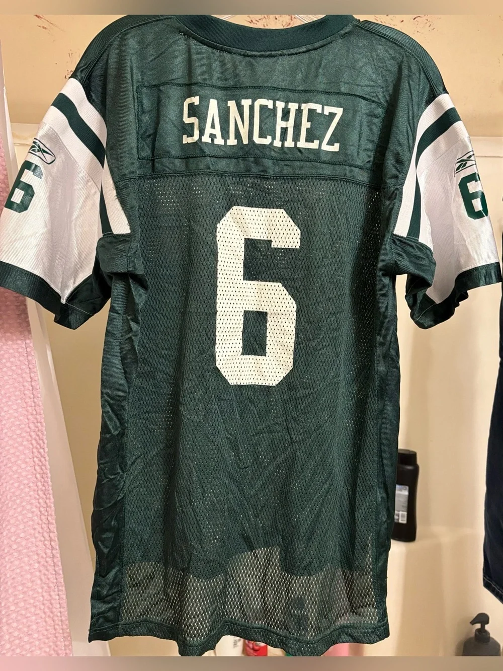 Reebok Green and White Sanchez #6 Football Jersey New York jets